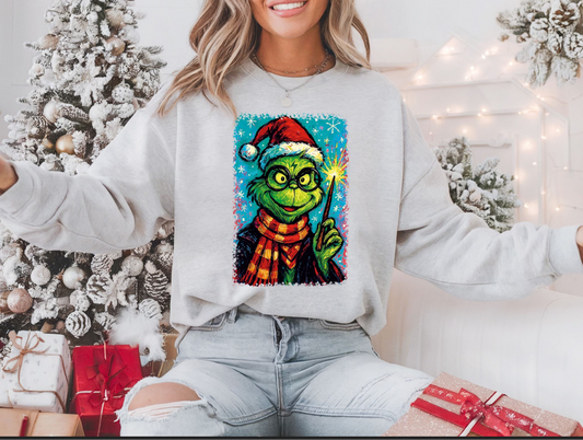Grinch Harry Potter inspired Christmas sweatshirt – holiday wizard graphic crewneck.