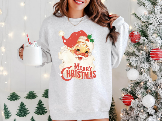 Vintage Santa Merry Christmas Sweatshirt – Retro Holiday Pullover with festive Santa design