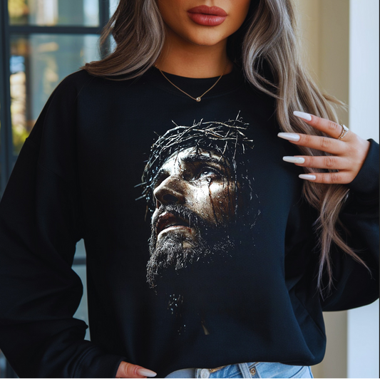 Jesus Crown of Thorns Sweatshirt – Christian Faith Based Graphic Crewneck
