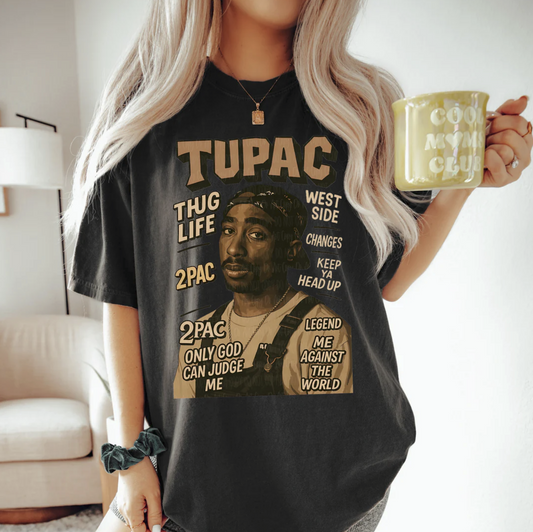 "Tupac graphic tee vintage hip hop rap shirt"

"2Pac Thug Life t-shirt West Side rap legend"

"Retro Tupac Shakur streetwear graphic tee"