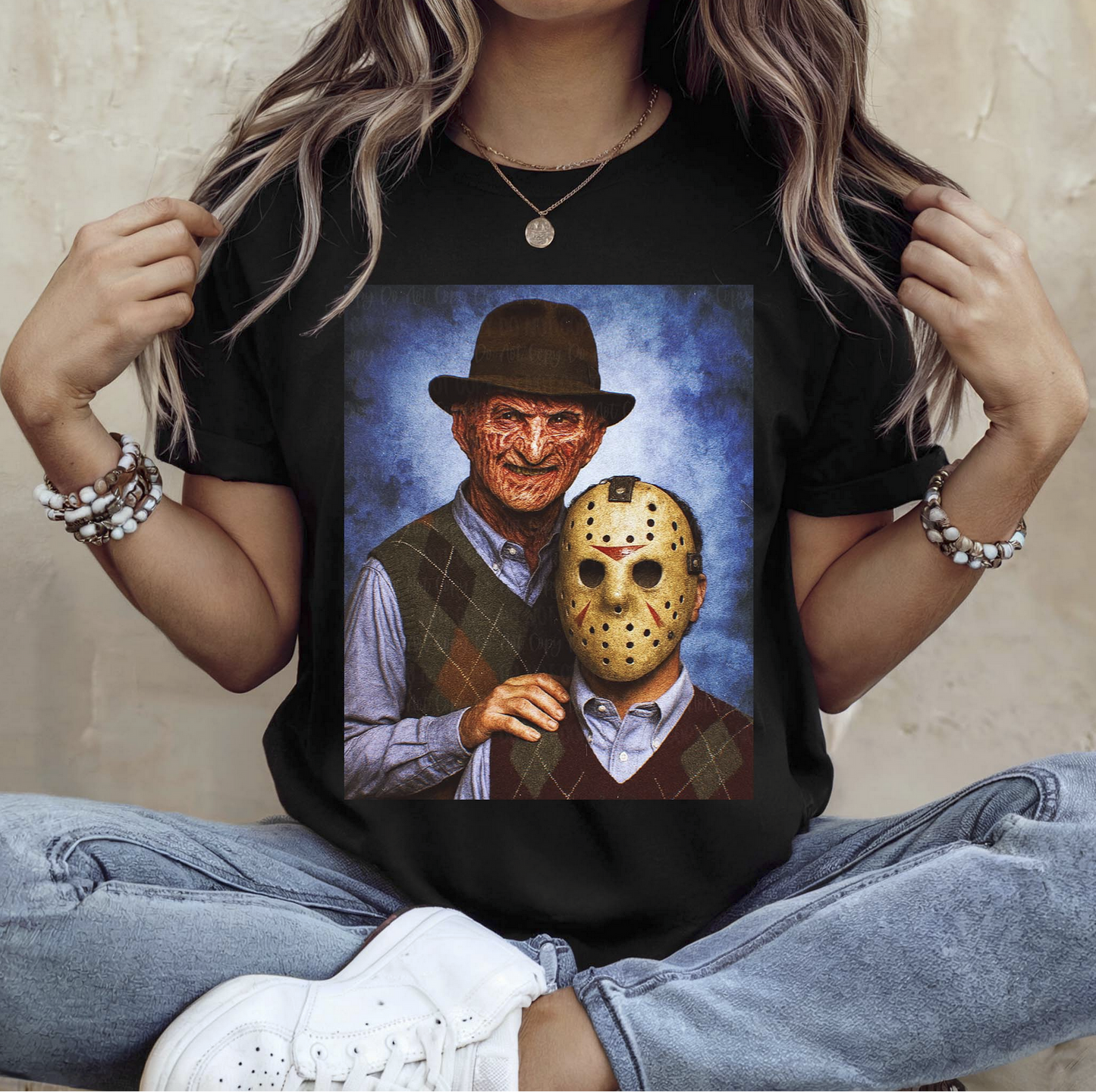 Freddy Krueger and Jason Voorhees Horror Portrait Halloween Graphic Tee