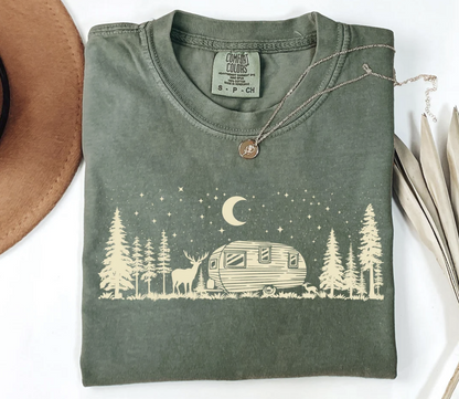 Camping Under the Stars Graphic Tee – Outdoors Adventure Shirt - $15 Tee Line