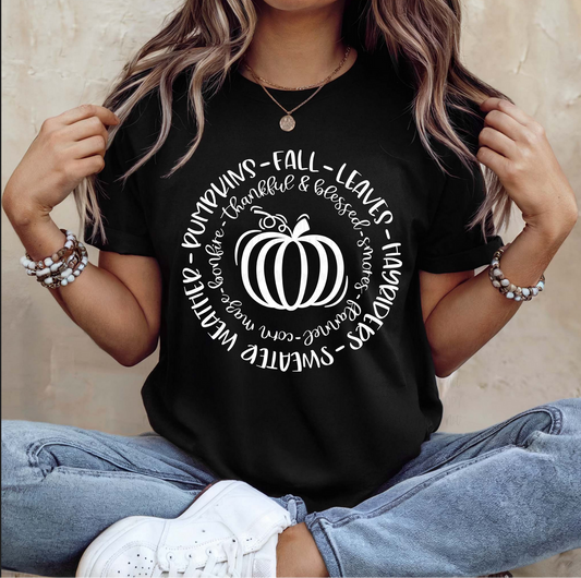 Fall Pumpkin Shirt – Thankful & Blessed Autumn Tee – Cozy Fall Vibes - $15 Tee Line