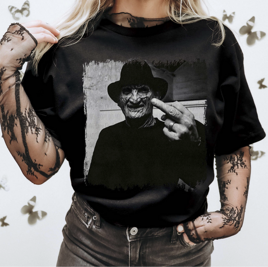 Freddy Krueger Black & White Horror Graphic T-Shirt – scary movie villain oversized tee