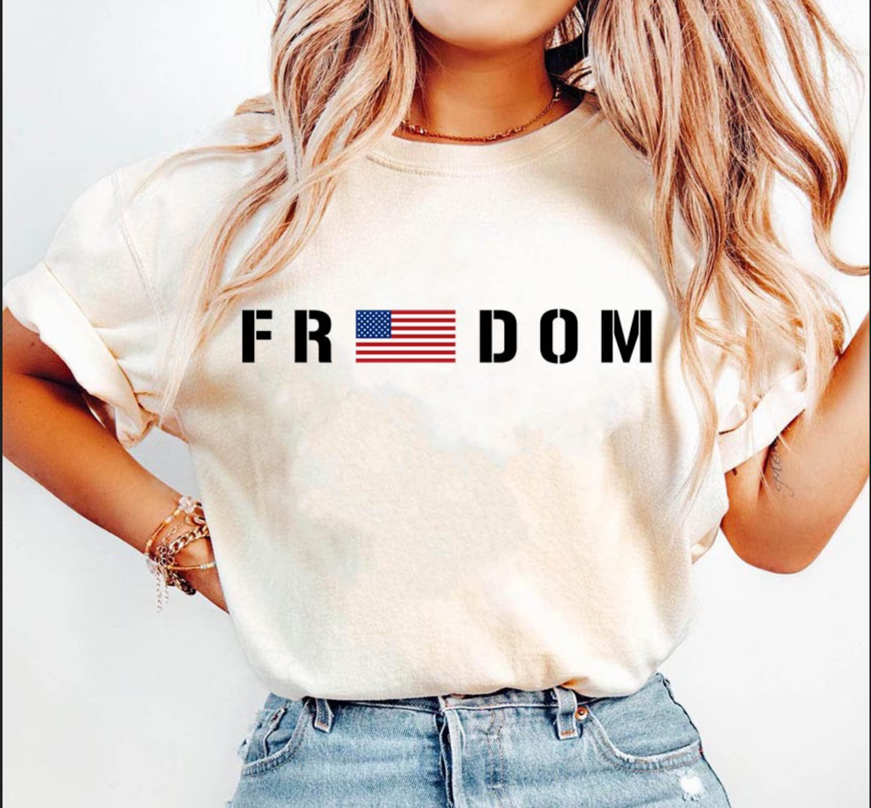 Freedom American Flag Graphic Tee – Patriotic USA Unisex T-Shirt in Beige
