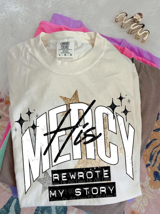 "His Mercy Rewrote My Story Christian graphic t-shirt"

"Faith-based inspirational tee with bold typography design"

"Christian religious unisex shirt with mercy message"