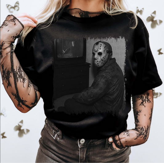 Jason Voorhees Vintage Horror T-Shirt – oversized Friday the 13th black-and-white scary movie tee