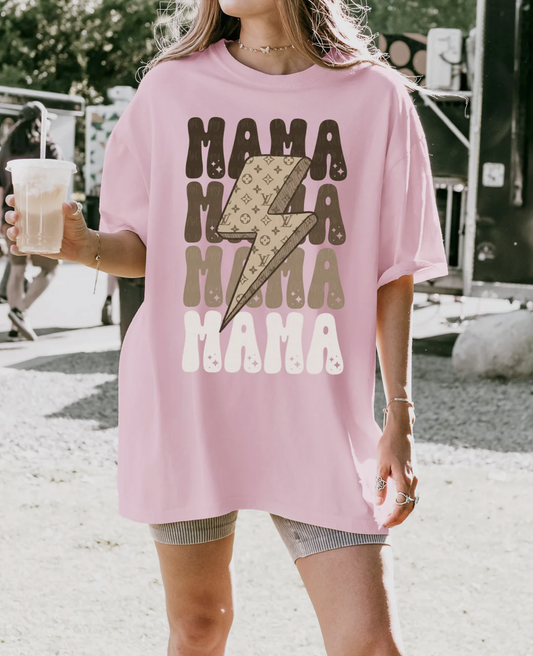Mama lightning bolt graphic tee in pink oversized shirt
