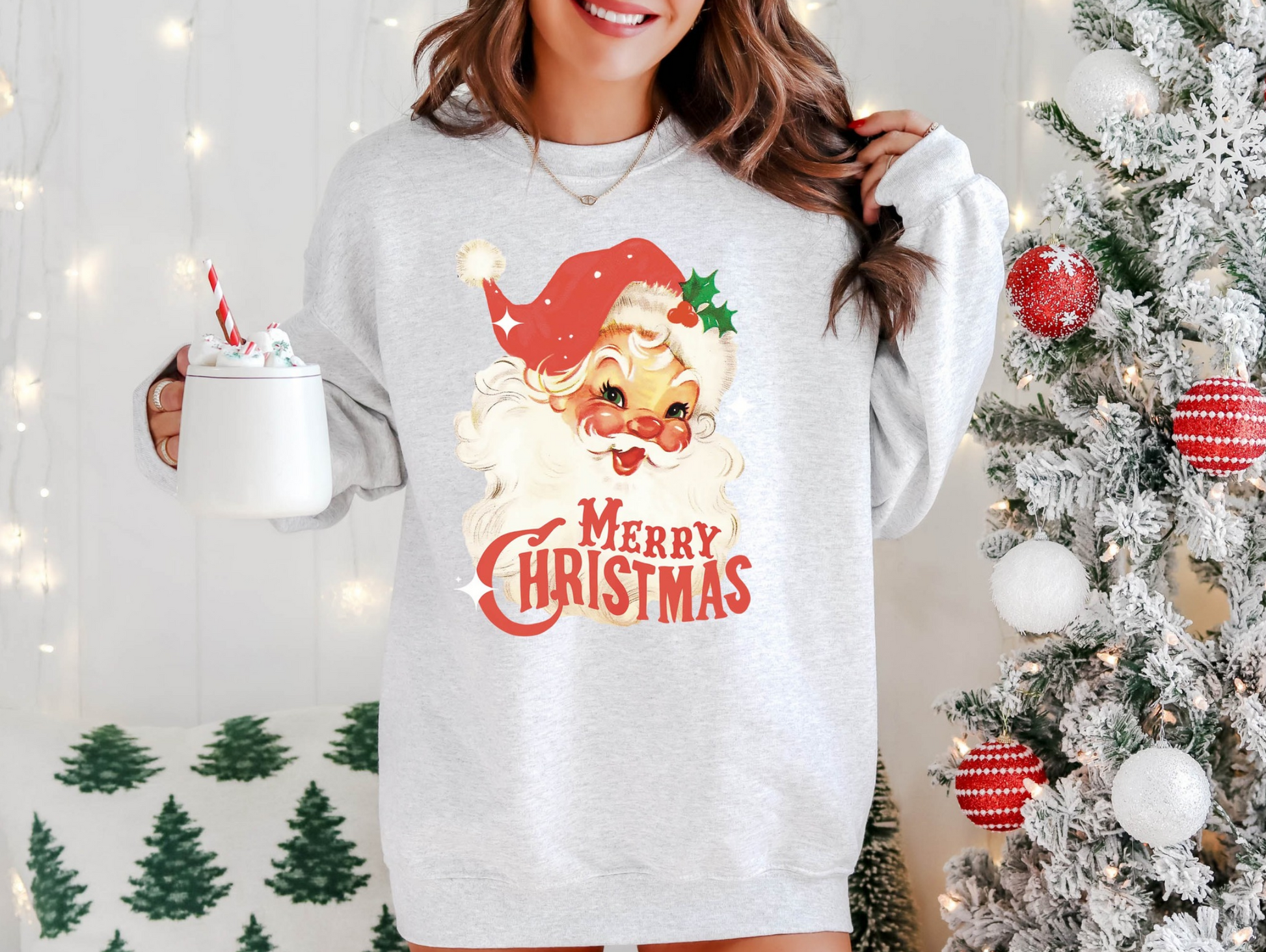 Vintage Santa Merry Christmas Sweatshirt – Retro Holiday Pullover with festive Santa design