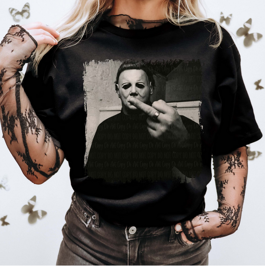 Michael Myers Vintage Horror Graphic T-Shirt – oversized scary movie Halloween tee in black-and-white design