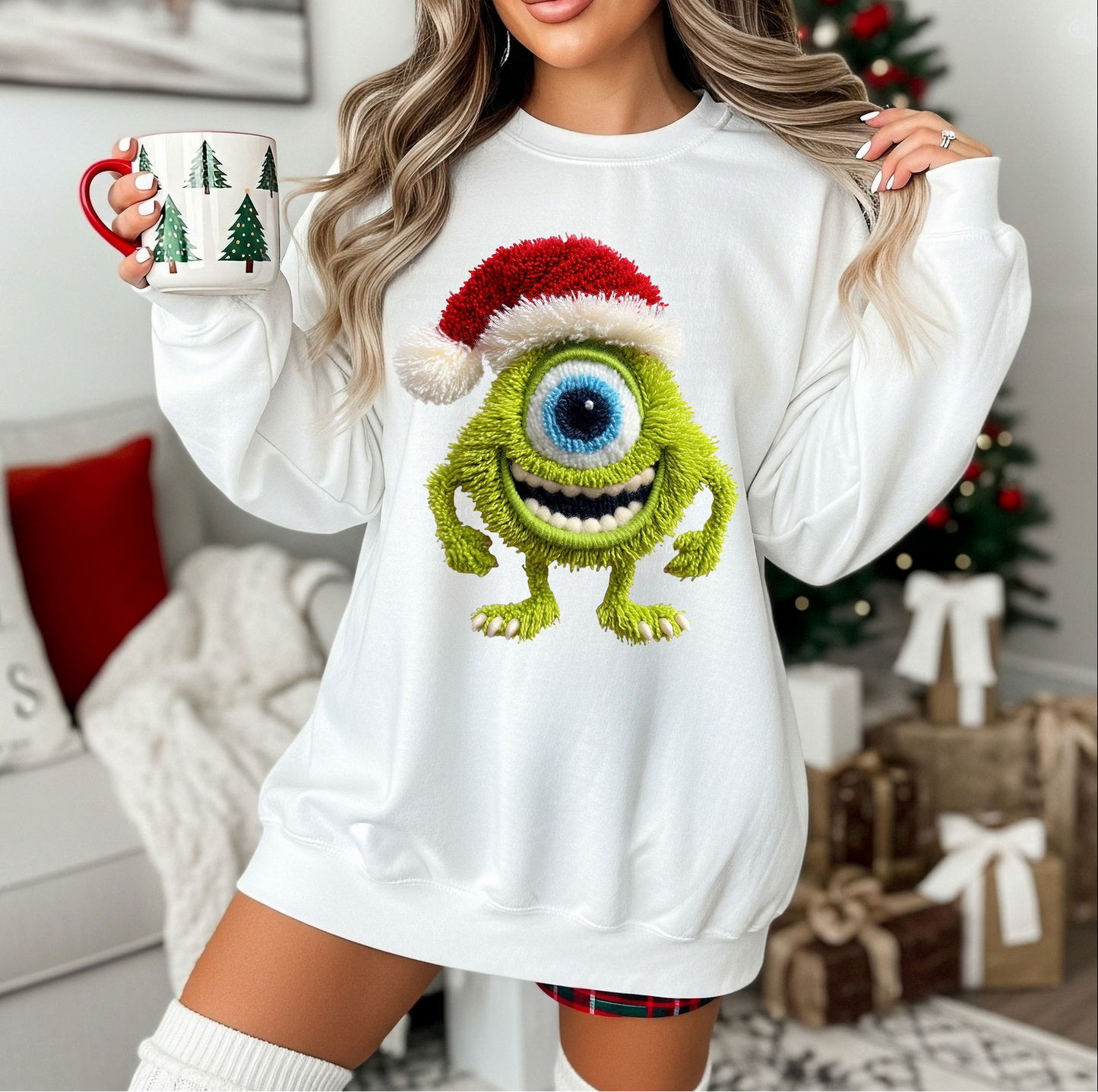 Cute Furry Holiday Monster Sweatshirt | One-Eyed Christmas Monster Crewneck | Cozy Festive Pullover