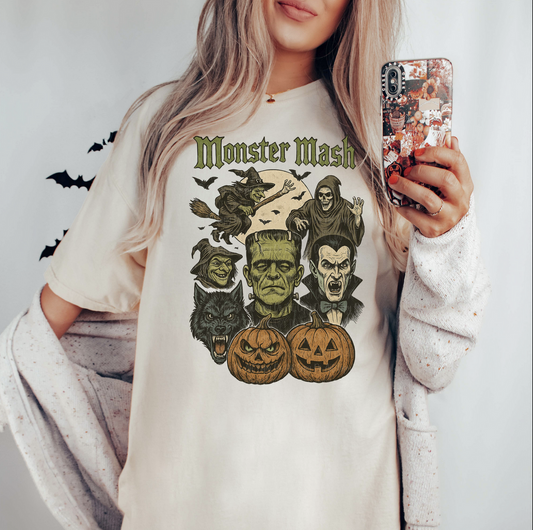 Monster Mash Halloween Graphic Tee – Vintage Horror Movie Shirt