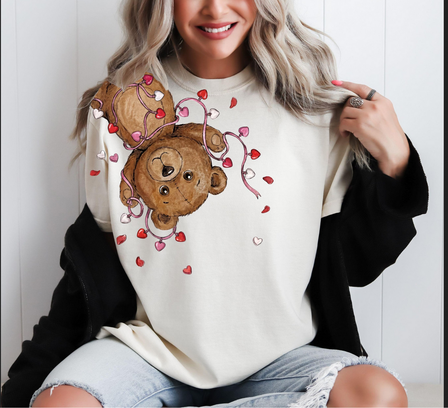 Cute Valentine teddy bear graphic tee with hearts and soft neutral colors”
“Hand-drawn teddy bear Valentine shirt with heart accents”
“Valentine’s Day bear design on unisex neutral t-shirt