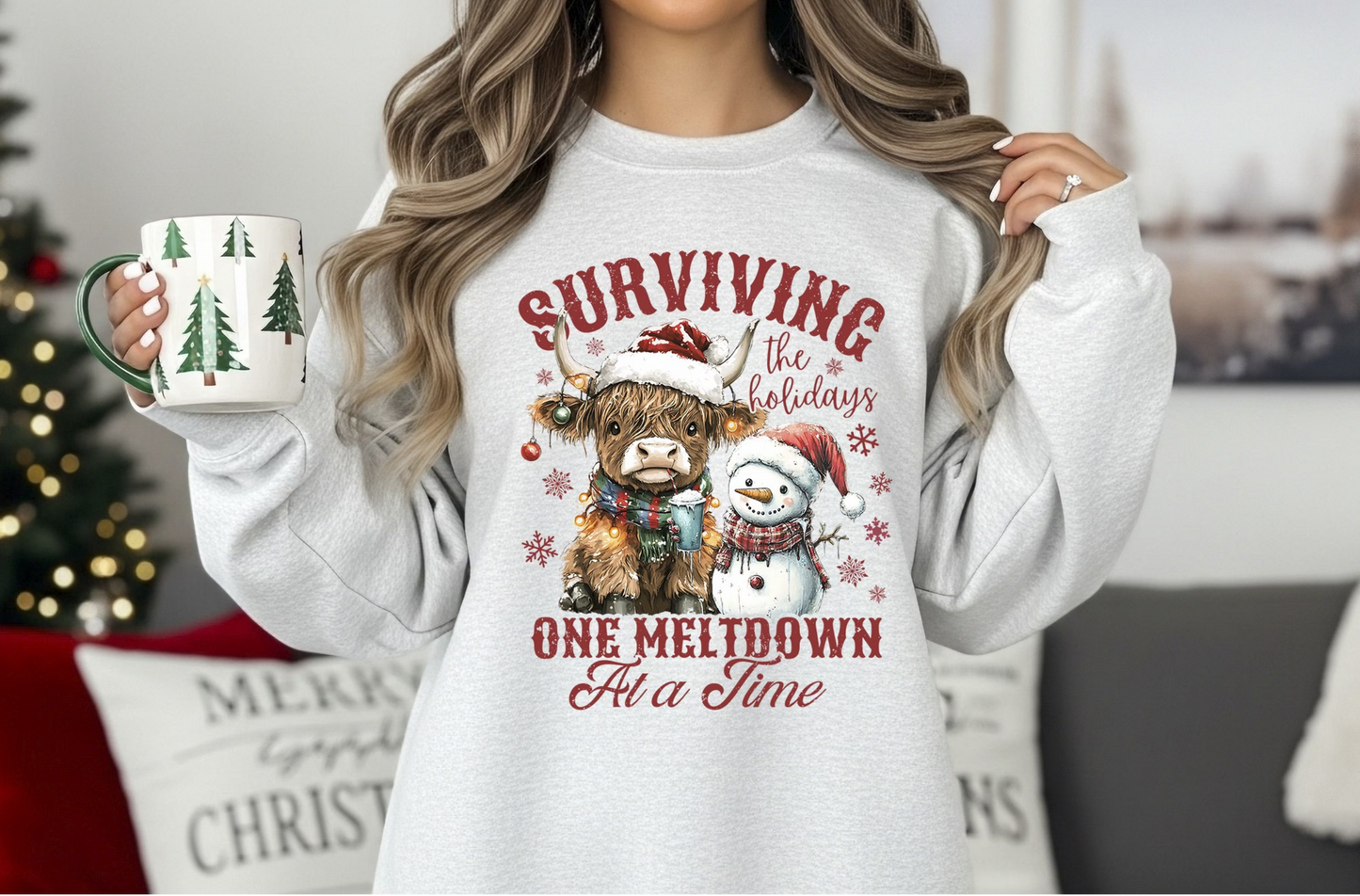 Surviving the Holidays Sweatshirt | Funny Christmas Crewneck | One Meltdown at a Time | Cozy Holiday Pullover