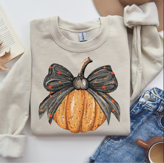 Cozy Pumpkin Sweatshirt with Bow – Fall & Halloween Pullover
