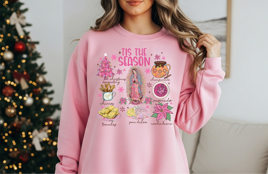 ’Tis the Season Sweatshirt | Pink Christmas Crewneck | Cozy Holiday Graphic | Winter Latina Christmas Pullover